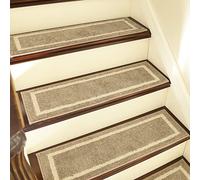 COSY HOMEER Soft Stair Treads Non-Slip Carpet Mat 28inX9in Indoor Stair Runners for Wooden Steps,Stair Rugs for Kids and Dogs, 100% Polyester TPE Backing 4pcs,Beige,Square