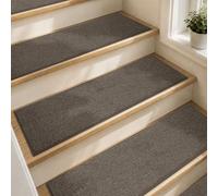 COSY HOMEER Stair Treads Carpet 15 pc,Nonslip Polyester Stair Runners,Brown | Soft Stair Treads for Indoor Stairs Safety, 23 x 71 cm Quick Peel Self-adhesive Stair Runner Carpet Pads, Machine Washable