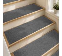 COSY HOMEER Stair Treads Carpet 15 pc,Nonslip Polyester Stair Runners | Dark Grey,Soft Stair Treads for Indoor Stairs Safety,23 x 71cm Quick Peel Self-adhesive Stair Carpet Pads, Machine Washable