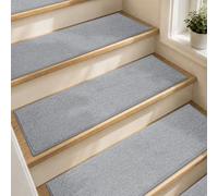 COSY HOMEER Stair Treads Carpet 15 pc,Nonslip Polyester Stair Runners,Grey | Soft Stair Treads for Indoor Stairs Safety, 23 x 71 cm Quick Peel Self-adhesive Stair Runner Carpet Pads, Machine Washable