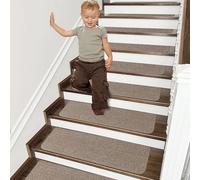 COSY HOMEER Stair Treads Non-Slip Carpet Mat 28inX9in Indoor Stair Runners for Wooden Steps, Stair Rugs for Kids and Dogs, 100% Polyester TPE Backing 4pcs,Beige,Protect Floor