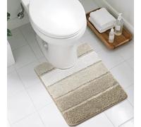 COSY HOMEER Toilet Rugs U-Shaped 24"x20", Ultra Soft Absorbent Bath Mat with Non-Slip TPR Backing, Machine Washable Shaggy Rug for Toilet, Beige