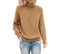 Cosy Jumpers Women Casual Raglan Sleeve Pullover Turtleneck Baggy Warm Comfy Jumpers Sweater Autumn/Winter Layering & Cold Days (Coffee, L)