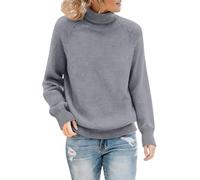 Cosy Jumpers Women Casual Raglan Sleeve Pullover Turtleneck Baggy Warm Comfy Jumpers Sweater Autumn/Winter Layering & Cold Days (Grey, L)
