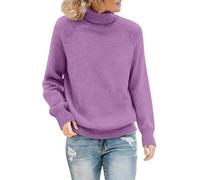 Cosy Jumpers Women Casual Raglan Sleeve Pullover Turtleneck Baggy Warm Comfy Jumpers Sweater Autumn/Winter Layering & Cold Days (Purple, XXL)