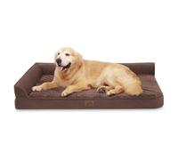 COSY KISS Orthopedic Dog Beds for Extra Large Dogs, XXL Pet Couch for XLarge Dog, Big Supportive Foam Bolster Sofa with Waterproof Lining Cover, Anti-Slip, Washable, L Shape, 48x32x7.5 in, Brown