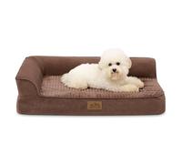 COSY KISS Orthopedic Dog Beds for Medium Size Dog, Pet Couch for Small Dog Cat, Supportive Foam Bolster Sofa with Waterproof Lining Cover, Anti-Slip, Comfort, Washable, L Shape, 30x20x7.5 in, Brown