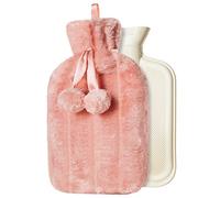Cosy Large Hot Water Bottle With Faux Fur Cover And Pom Poms, Peach