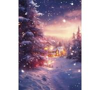 Cosy Lit Up House in the Snow Pack of 10 Christmas Greeting Cards 125mm x 178mm - Including Envelopes - GC948PCK10