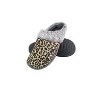 Dunlop Ladies Cosy Memory Foam Open Back Knitted Slippers (6 Sizes) - 4 UK - Leopard