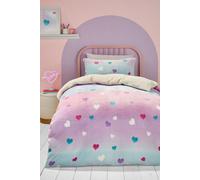 Bedlam - Pink Heart Teddy Fleece Duvet Cover - Single Bedding Size (140 x 200cm) - Soft & Cosy Fleece Bedding in Single - Pink Ombre Duvet Cover for Girls - Rainbow Bedding with Love Heart for Kids