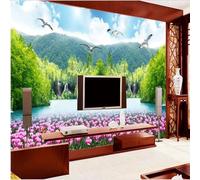 Cosy Purple Flower Forest Waterfall Birds 3D Wallpaper Easy Install Feature Office Living Room Sofa Bedroom TV Background Wall Decoration-250cm×170cm