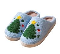Cosy Slippers For Men - Cozy Winter Furry Flat Slip On Home Slippers For Women With Festive Prints And Round Toe Design Ultimate Warmth Comfort (Blue, 7.5)