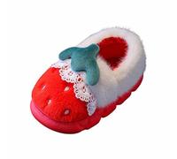 Cosy winter slippers for girls with cute fruit pattern as cuddly slippers, warming inner shoes for optimal children's comfort in the house, red, 10.5 UK Child