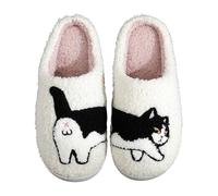 Cosy Winter Slippers for Women with Cat Motif, Large Sizes, Padded Cotton, Cartoon Style for Relaxed Days at Home, clear, 10 UK
