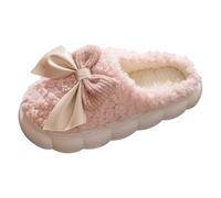 Cosy women's slippers with fluffy bow design, warm winter slippers, slip-on soft padded sole, non-slip felt slippers for cold days, elegant leisure fashion in the house (37)