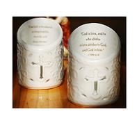 Cosy YcY Ceramic Candle Holder, Set Of 2 Ceramic Christian Cross Tea Light Holder, Christmas Ornament With Bible Verses, Votive Candle Holders, Pen Holder, Holy Cross Sign With Jesus Word Shape