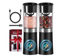 COSYAIREY Gravity Electric Salt and Pepper Grinder Set, USB-C Rechargeable Salt and Pepper Mill with Larger Capacity, White Light, One Hand Automatic Operation, Black, 2Pack