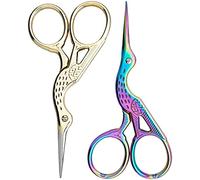 Cosyall Embroidery Scissors Small, 2PCS Stainless Steel Classic Stork Sharp Tip Craft Scissors for Sewing Threading Needlework Handicraft Trimming Paper Cutting Office (3.7inch, Gold & Colorful)