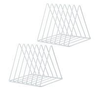 COSYAWN Durable Triangle 7 Slot Vinyl Record Holder, Anti-Rust Metal Magazine Album Display Rack Desktop File Sorter Organizer, Paper Letter Newspaper Storage for Home Office, White 2 Pack
