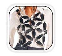 COSYDAYS Black Chest Chains Leather Body Chain Punk Rave Accessories for Women, One Size, Leather, No Gemstone