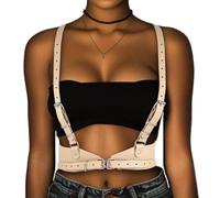 COSYDAYS Black Leather Body Harness Punk Harness Belt Plus Size for Women, Light Brown, Large