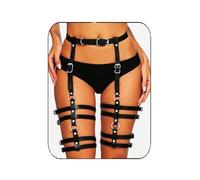 COSYDAYS Black Thigh Garter Belt Punk Leather Leg Harness Thigh Straps for Women, Black, One Size