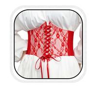 COSYDAYS Lace Corset Belt Black Wide Elastic Waist Belts Tied Waspie Corset for Women, Red, One Size