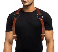 COSYDAYS Men Leather Chest Harness Belt Punk Body Shoulder Harness Ring Adjustable Buckle Straps Party Rave Body Jewelry (Brown)