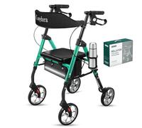 Cosydora Rollator Walker with Seat for Seniors, Aluminum Rolling Walker, Lightweight Folding Mobility Aid with 8” All-Terrain Wheels, Adjustable Height, Storage Bag & Cup Holder-350 lb, Shimmer Green
