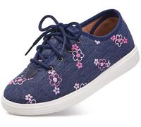 Cosyfeet Kama - Navy Pink Flower - 9-6E - Extra Wide Women's Shoes