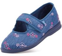 Cosyfeet Margaret - Denim Pink Flower - 5-6E - Extra Wide Women's Fabric Shoes