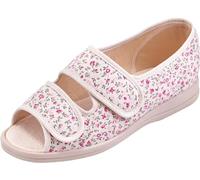 Cosyfeet Milly - Beige/Pink Floral - 7-6E - Extra Wide Women's Fabric Shoes