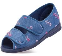 Cosyfeet Mollie - Denim Pink Flower - 3-6E - Extra Wide Women's Shoes