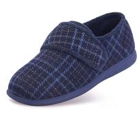 Cosyfeet Reggie - Navy Checker - 10-3H Width - Extra Wide Men's Slippers