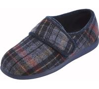 Cosyfeet Reggie - Navy Russet Check - 6-3H - Extra Wide Men's Slippers