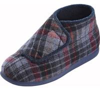 Cosyfeet Robbie - Navy Russet Check - 8-3H - Extra Wide Men's Slippers