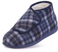 Cosyfeet Robbie Warm-Lined - Blue Tartan - 10-3H Width - Extra Wide Men's Slippers