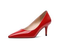 CosyFever 2.6 Inch Stiletto Pointed Toe Pumps Party Wedding Dressy Mid Heels Shoes, Red, 8 UK