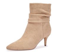 CosyFever Slouch Ankle Boots for Women, Pointed Toe 2.6 Inch Mid Stiletto Heel Booties,Ruched Dress Booties for Date Night,Party & Evening Outfits, Light Tan, 4 UK