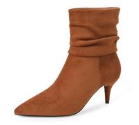 CosyFever Slouch Ankle Boots for Women, Pointed Toe 2.6 Inch Mid Stiletto Heel Booties,Ruched Dress Booties for Date Night,Party & Evening Outfits, Cognac, 6 UK