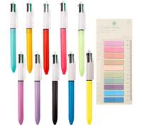 Cosyhav 10pcs 4 Colour Pen, 4 Colour Pens All in One with Index Sticker, Multicoloured Pen Suitable for Schools, Offices, Daily Use