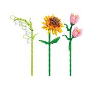 Cosyhav Flowers Building Blocks Set, 3pcs Artificial Flowers, Fake Flowers for Anniversaries, Birthdays, Mother'S Day, Christmas and Home DéCor