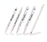 Cosyhav White Pen for All Surfaces, 4 Fibre Tip Sizes (0.7-4mm) with White Charcoal Pencil for Rock Painting, Wood, DIY Crafts and Art Projects