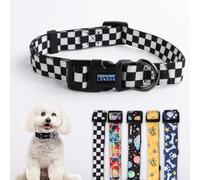 Cosyhome london Dog Collar With Colourful Checkered Patterns, Adjustable Durable Puppy Collars for Small Medium Large Dogs(black and white grids, s)