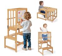 COSYLAND 3-In-1 Toddler Kitchen Stool Helper - Convertible Standing Tower With Whiteboard for Kids - Children's Bathroom Kitchen Counter Helper - Mothers' Helper Tower Learning Stool (Natural)