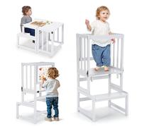 COSYLAND 3-In-1 Toddler Kitchen Stool Helper - Convertible Standing Tower With Whiteboard for Kids - Children's Bathroom Kitchen Counter Helper - Mothers' Helper Tower Learning Stool (White)