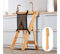 COSYLAND Foldable Kids Step Stool with Safety Mesh - Height-Adjustable Standing Stool for Counter & Sink - Space-Saving Wooden Design (Natural)