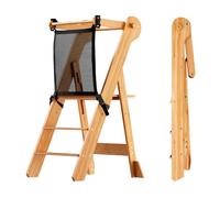COSYLAND Foldable Toddler Step Stool with Protective Mesh - Height Adjustable Toddler Standing Tower - Space Saving Wooden Kitchen Stool Helper for Kids (Natural)