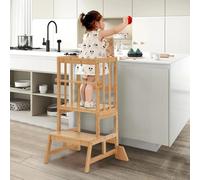 COSYLAND Height Adjustable Step Stool for Kids - Solid Bamboo Stool for Kitchen Counter Island, Durable & Safe (Wood)